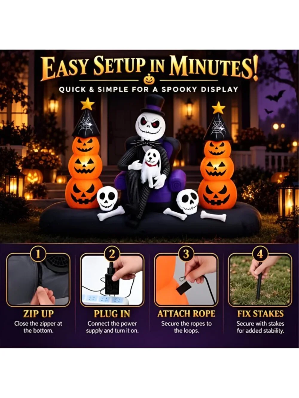 8FT Halloween Inflatables Outdoor Decorations, LED Lighted Inflatable Skeleton